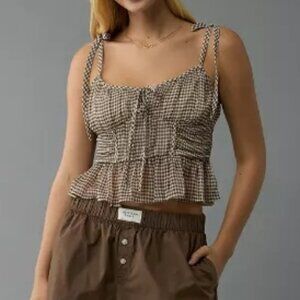 AE Corset Peplum Tank Top Brown Gingham